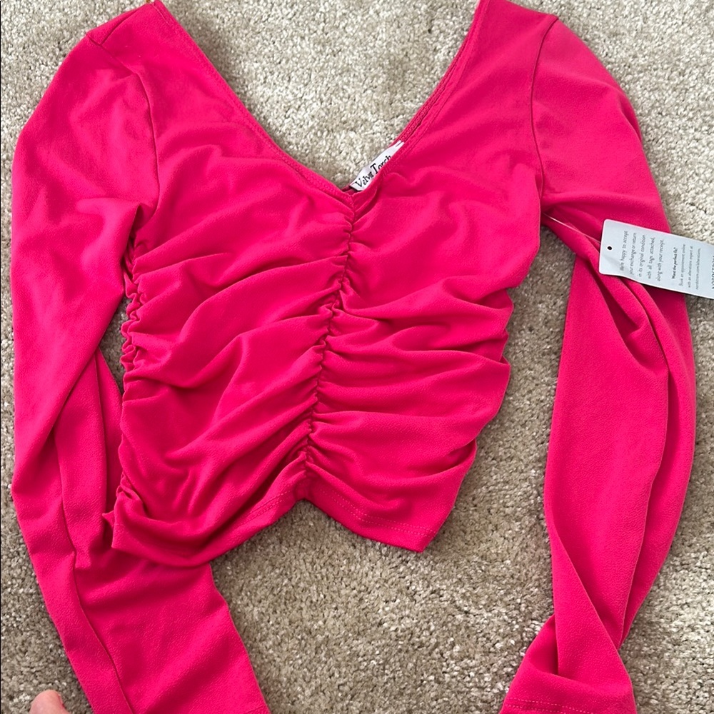 Velvet Torch Pink Ruched Long Sleeve Blouse